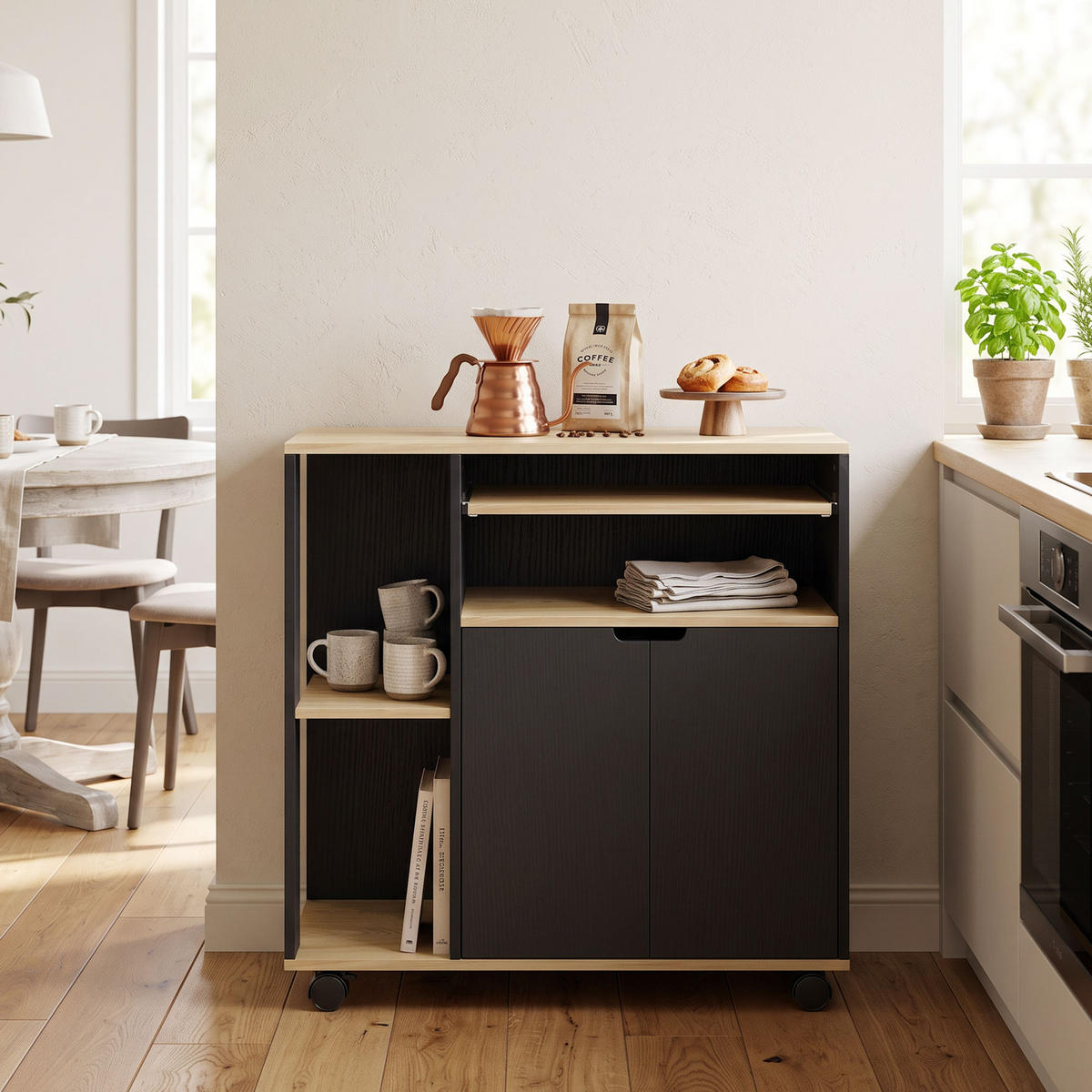 KÜCHENWAGEN MDF Schwarz - Schwarz, Holzwerkstoff (40/82/80cm) - HOMCOM