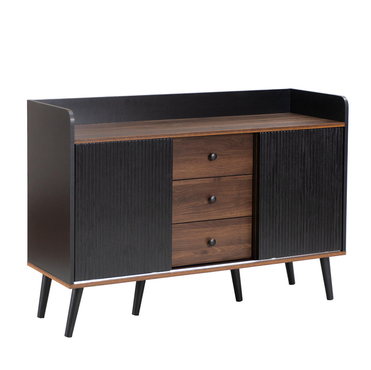 SIDEBOARD, 117,5/40/80 cm, MDF a dřevotříska, černá/dekor dřeva, se 3 zásuvkami a posuvnými dveřmi - černá, kompozitní dřevo (117/80/40cm) - BEAOK