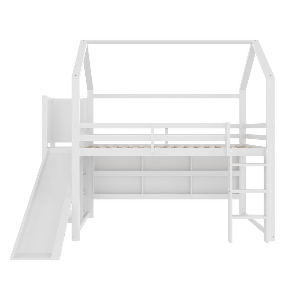 HOCHBETT 90/200 cm in Weiß mit Rutsche, Regal und LED im Haus-Design - Weiß, Holz (90/200cm) - STILVORA