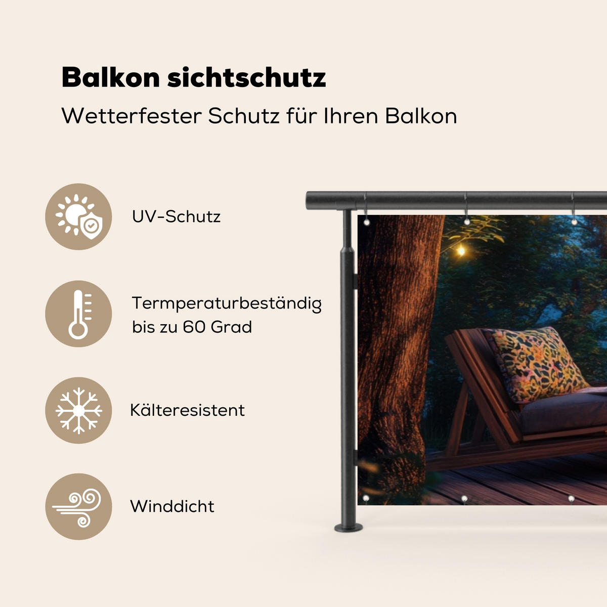 BALKON-SICHTSCHUTZ Lagerfeuer - See - Abendlicht - Dunkelblau, Kunststoff (500/130cm) - MuchoWow