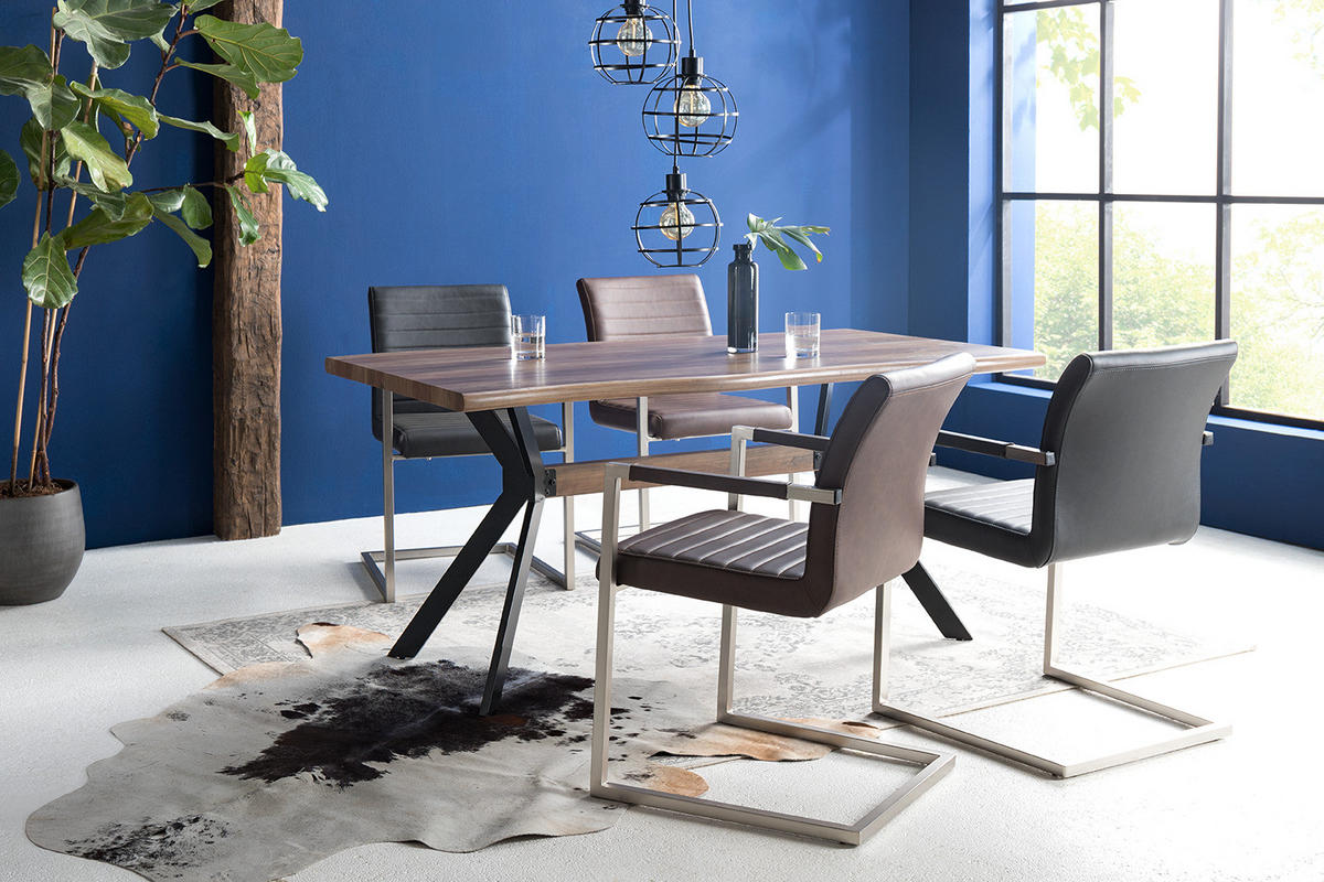 ESSTISCH - Metall - Wildeiche Antik Dekor / Matt Schwarz - Wildeiche, Holzwerkstoff/Metall (90/160/76cm) - home24