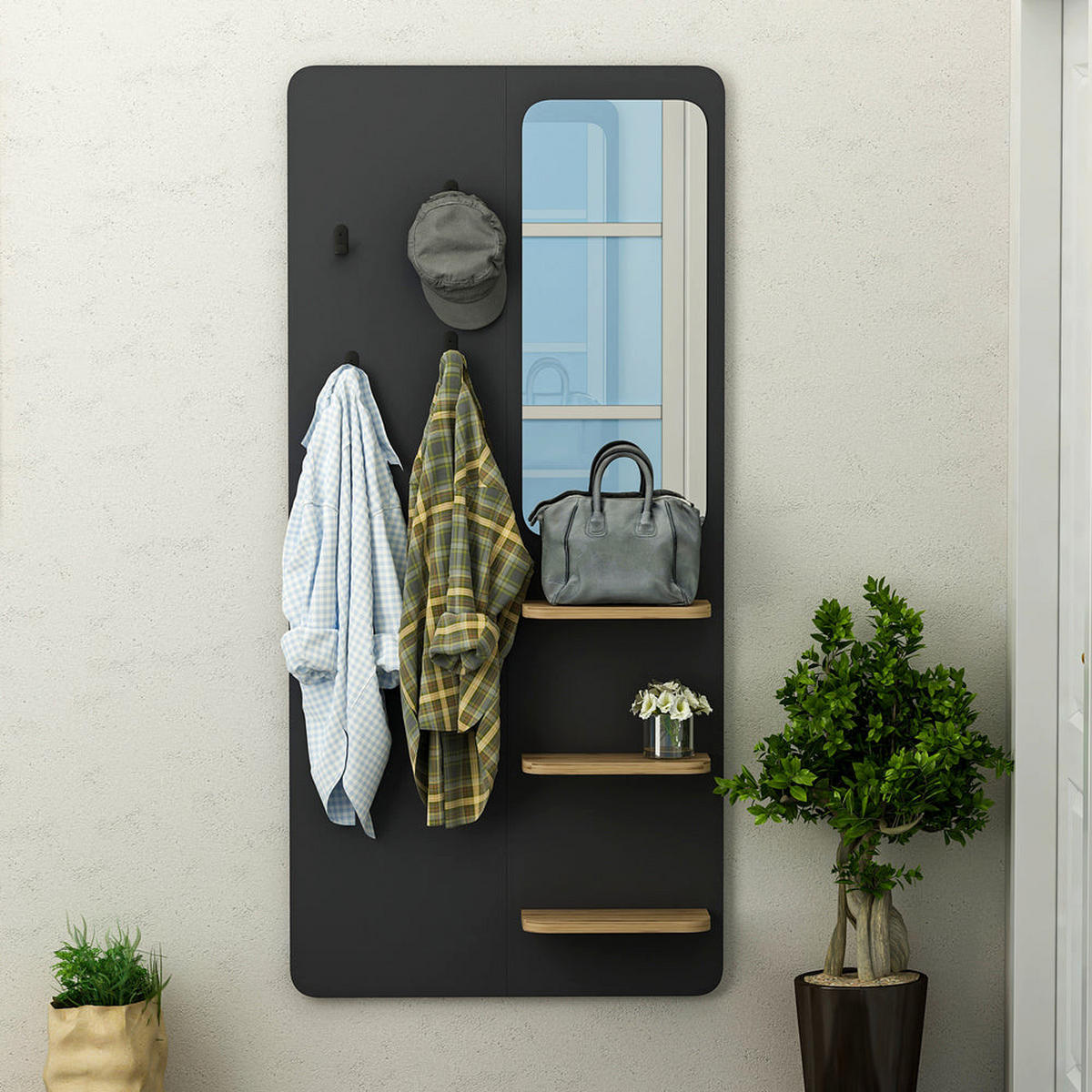 GARDEROBE Buket Anthrazit mit Spiegel 9253 - Anthrazit, Holzwerkstoff (70/150/15cm) - moebel17