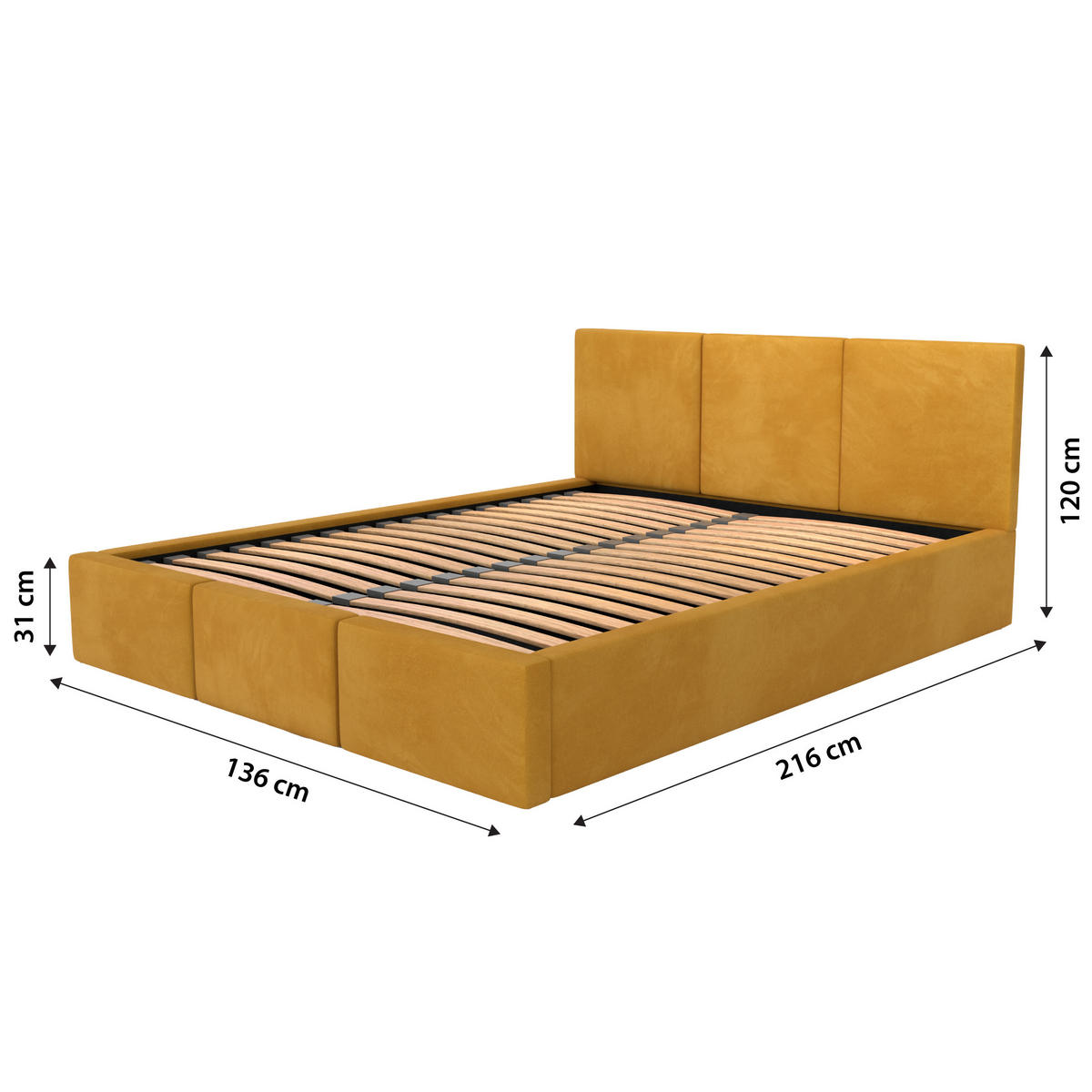 POLSTERBETT mit Stauraum Gelb 120x200cm Kopfteil 120cm - Gelb, Holzwerkstoff/Textil (120/200cm) - Muralo