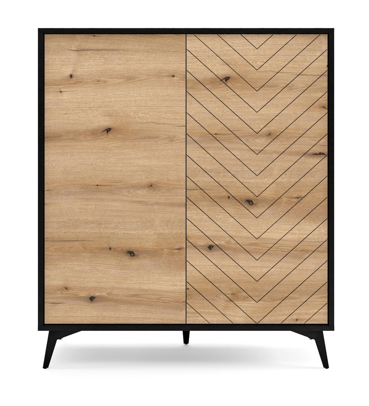 HOHE Kommode Emerald - Loft, 104 cm, Schwarz, Evoke Eiche - Braun, Holz (104/119/39cm) - Emporius