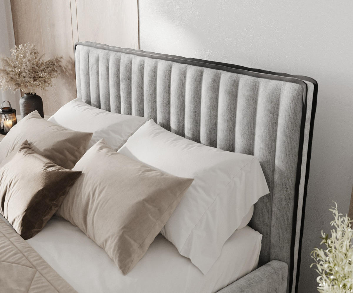 POLSTERBETT Aria 180/200 cm Hellgrau im Lotta Stoff - Hellgrau/Naturfarben, Holz/Holzwerkstoff (180/200cm) - AltaBeds