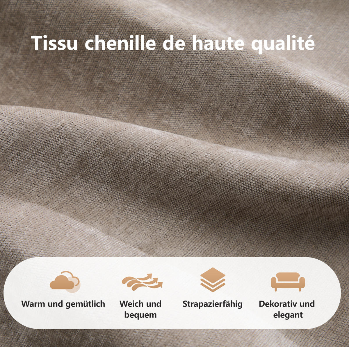 ECKSOFA 204/171/76 cm in Taupe aus Chenille mit Hocker - Taupe, Textil (171/204cm) - Flora Grace