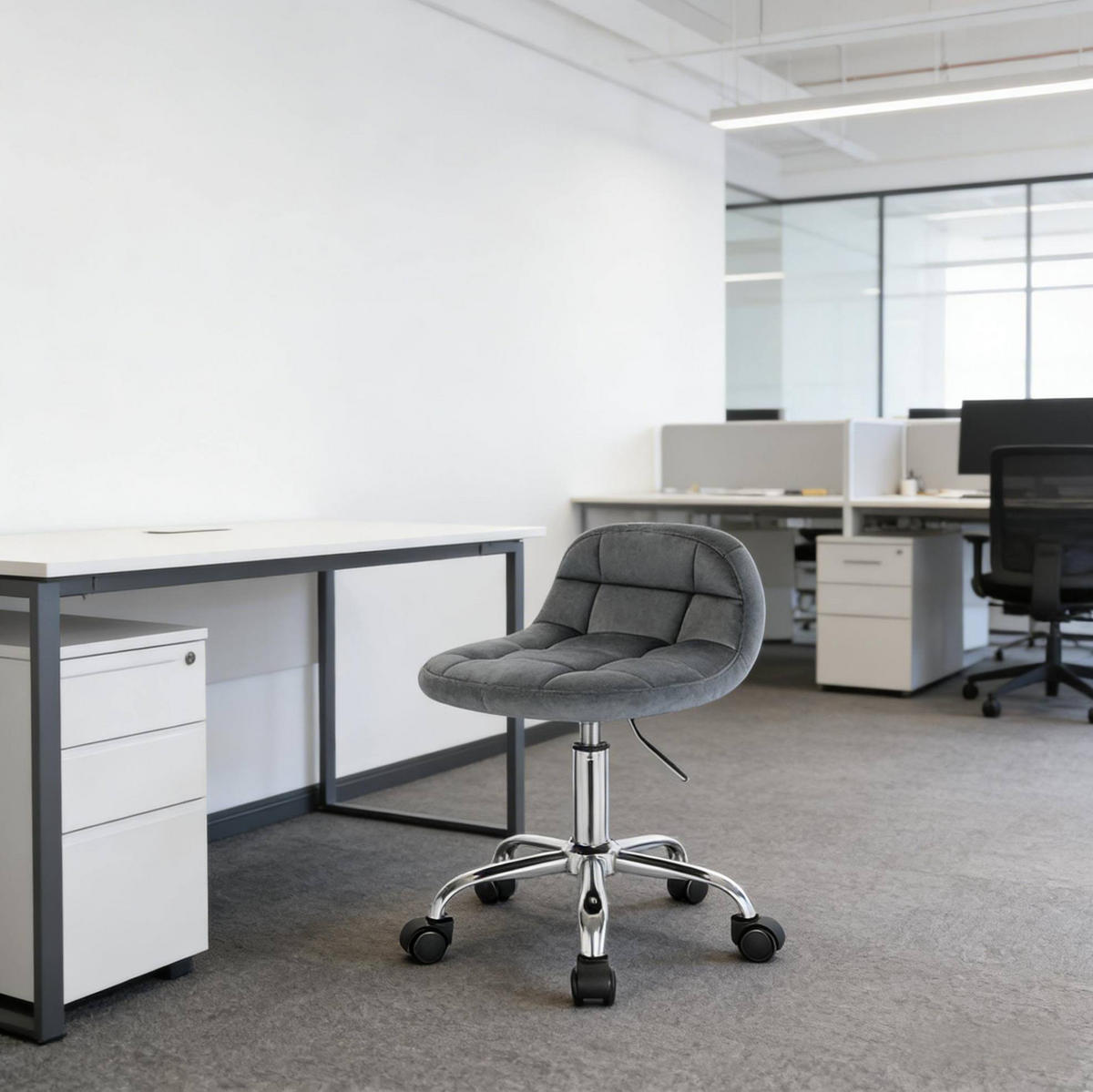 BÜROSTUHL höhenverstellbar Samt Dark Grey - Dunkelgrau, Metall (38/68/31cm) - Meubliv