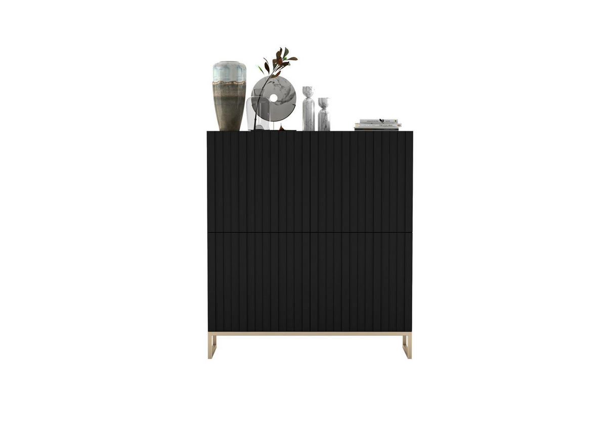 KOMMODE Elpis 4D Schwarz Matt Glamour 112 cm - Goldfarben/Schwarz, Holzwerkstoff/Metall (112/126/36.5cm) - Meble Lindner