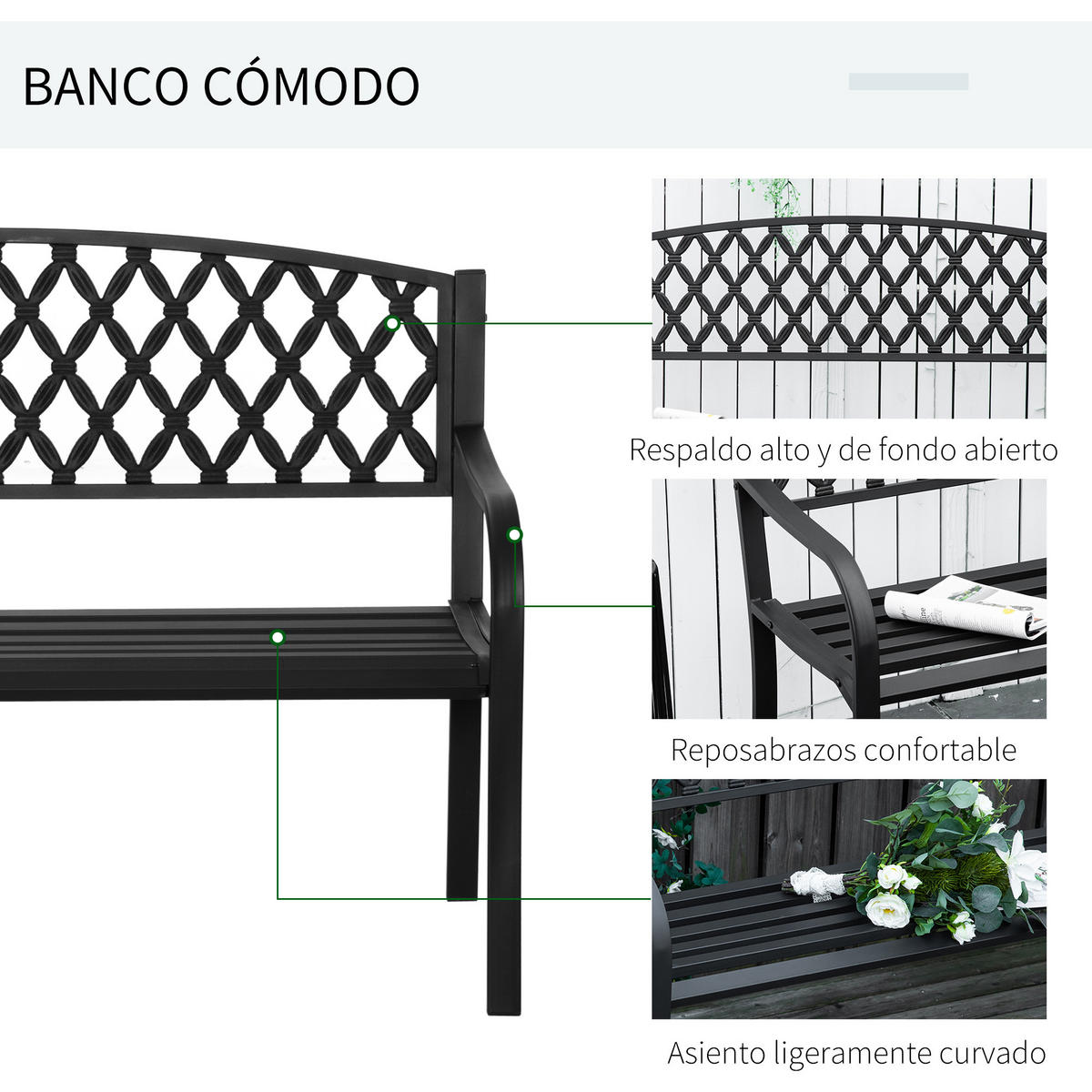 GARTENBANK,2-SITZER Gusseisen Stahl verziert,schwarz - Schwarz, Metall (128/89/58.5cm) - Vallsero