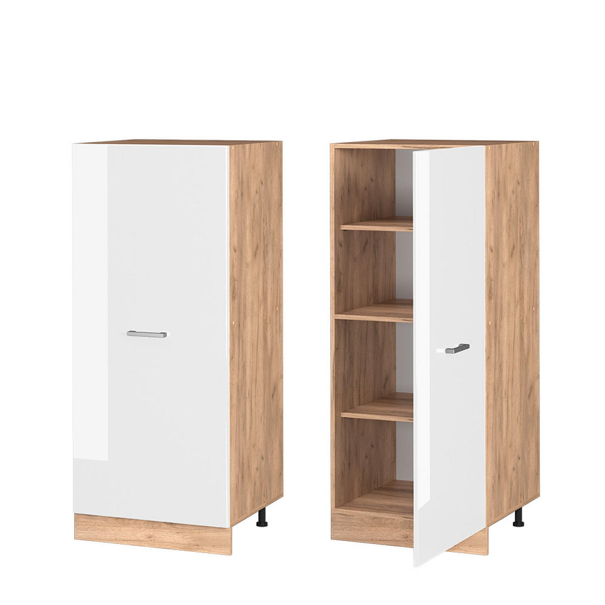HOCHSCHRANK R-Line Weiß Hochglanz 60 cm - Honigeiche/Weiß Hochglanz, Holzwerkstoff (60/143/57cm) - Vicco