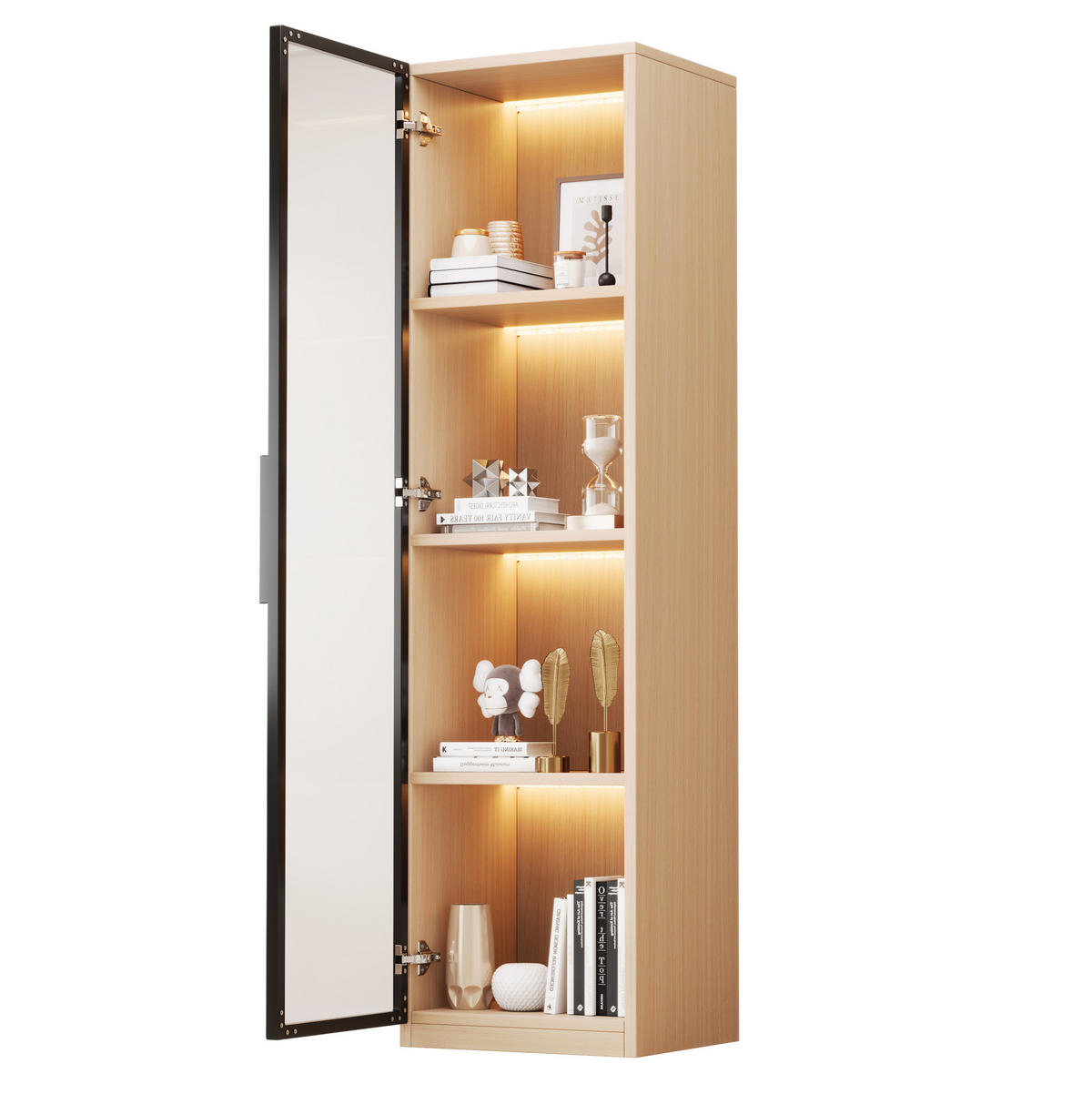 VITRINE aus MDF 40x40x165cm in Eiche mit LED & Glastür - Eichefarben, Holzwerkstoff (40/165/40cm) - Modfu