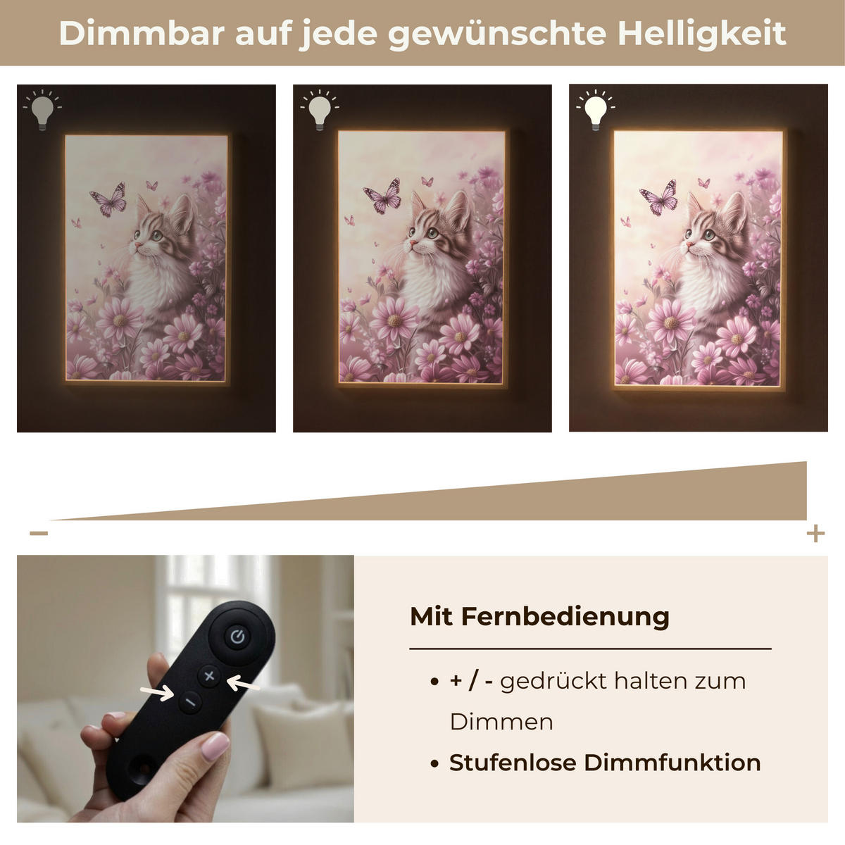 NACHTTISCHLAMPE MIT AKKU Kätzchen - Blumen - Schmetterlinge - Lila 60x90 cm - Altrosa, Holzwerkstoff (8/60/90cm) - OnlyWow