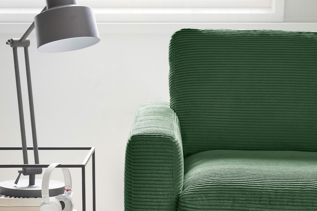 ECKSOFA CARA Smaragdgrün Cord - Smaragdgrün/Dunkelgrün, Textil/Metall (272/190cm) - KAWOLA