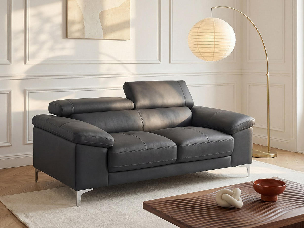 SOFA ohne Schlafmöglichkeit - 2 Personen - Leder - Anthrazitgrau - - Anthrazit, Leder (176/73/103cm) - Vente-Unique