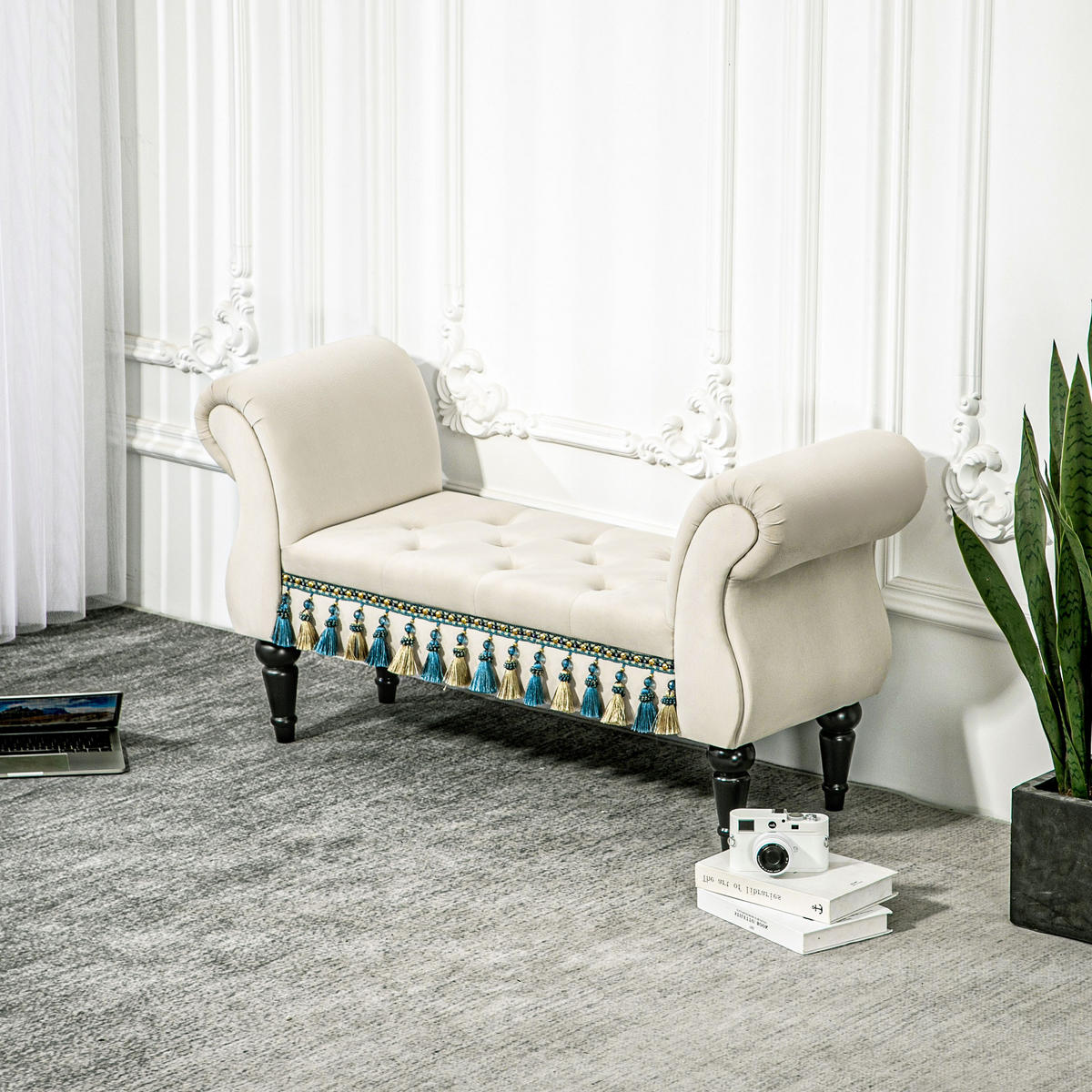 LUXUS Polsterbank, Schaumstoff, Beige, 117 x 40 x 58 cm - Beige, Kunststoff (40/58/117cm) - HOMCOM