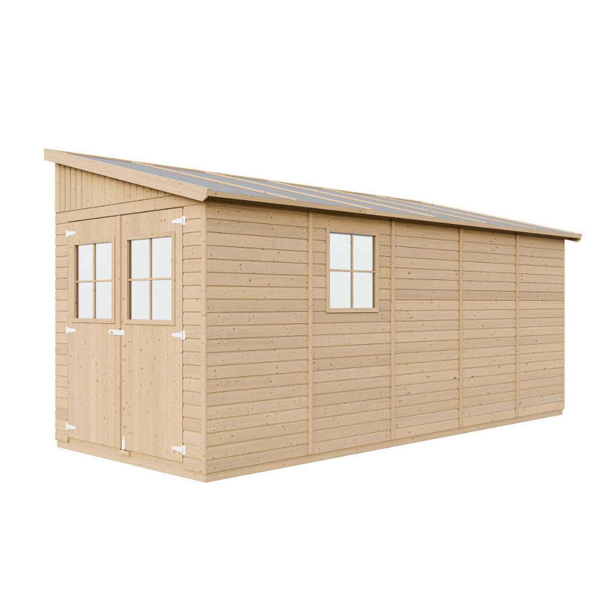 HOLZ-GARTHENHAUS (ohne Seitenwand) MIT IMPRÄGNIERTEM BODEN - H244x211x514 cm/10 m2 - M341+M341G - Beige, Holz (216/249/493cm) - Timbela