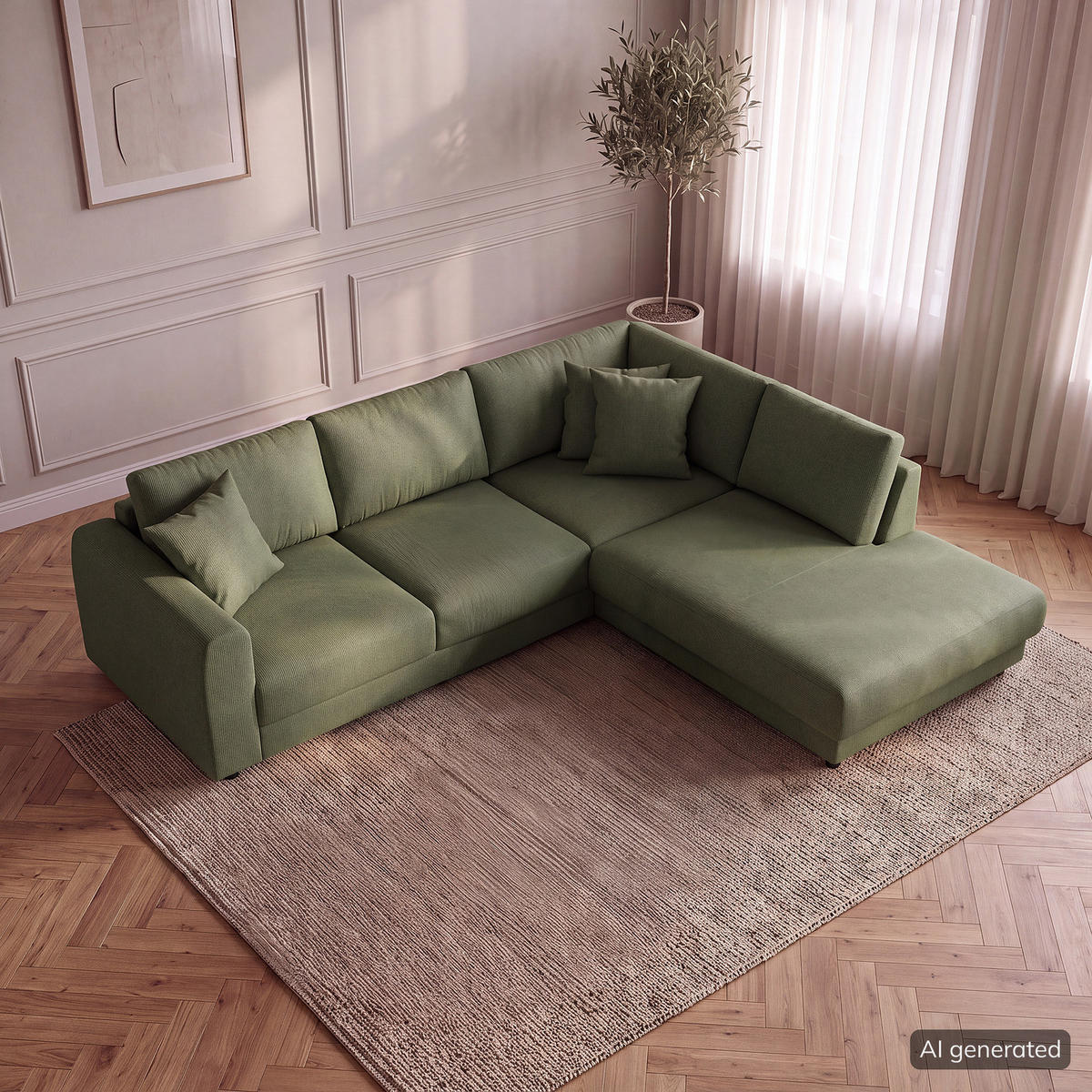 ECKSOFA mit Ottomane - Schwarz/Grün, Holz/Kunststoff (267/254cm) - home24