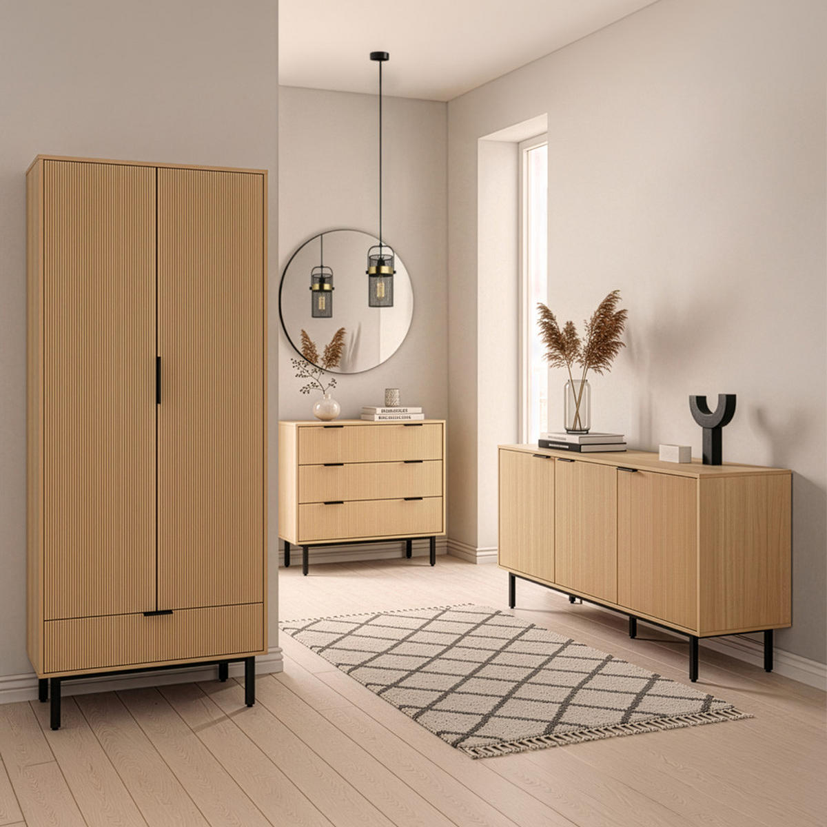 KOMMODE NYLA - Natur/Schwarz, 90 x 80 cm - Naturfarben, Holzwerkstoff (90/80/42cm) - Home Deluxe