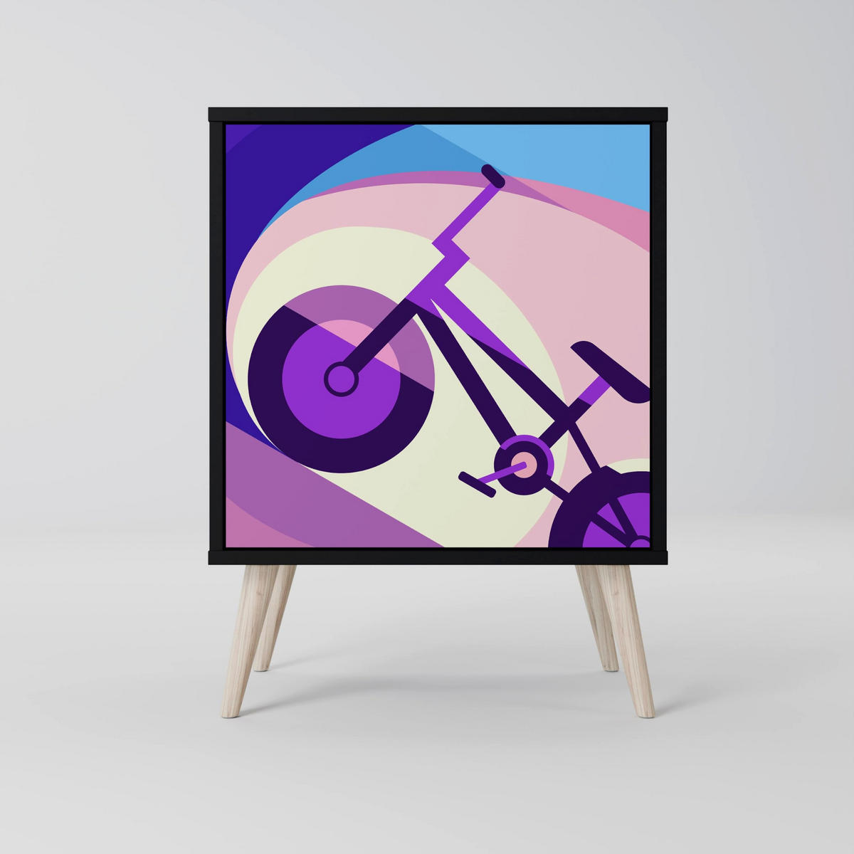 SIDEBOARD BIKE DREAMS, Schwarz, 57,5x42x75,5 cm, Goldfarbene Metallfüße - Goldfarben/Multicolor, Holzwerkstoff/Metall (57.5/75.5/42cm) - SpaceRebels