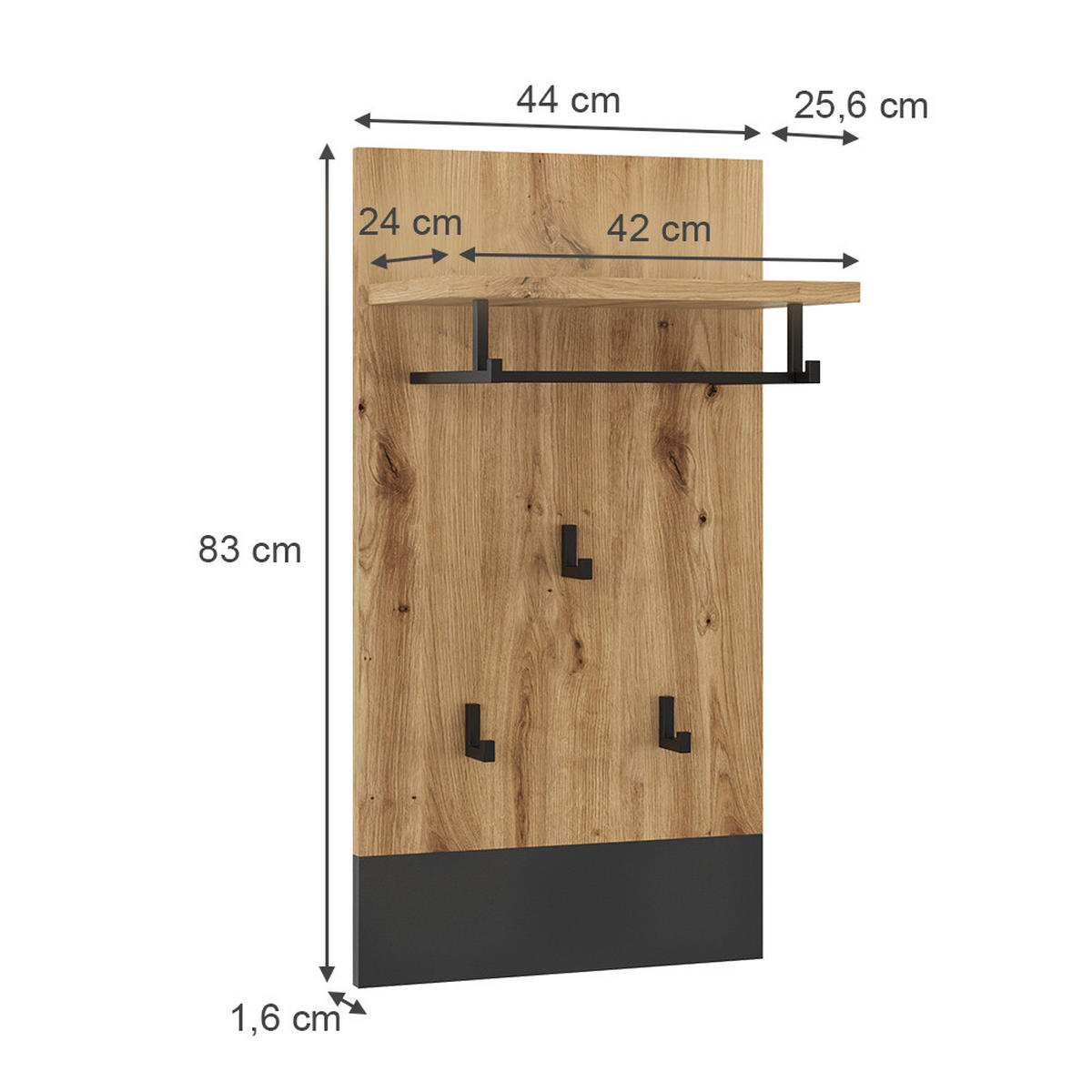 NÁSTĚNNÝ VĚŠÁK Selena Antracit - antracitová/dub artisan, kompozitní dřevo (44/83/25.6cm) - Vicco
