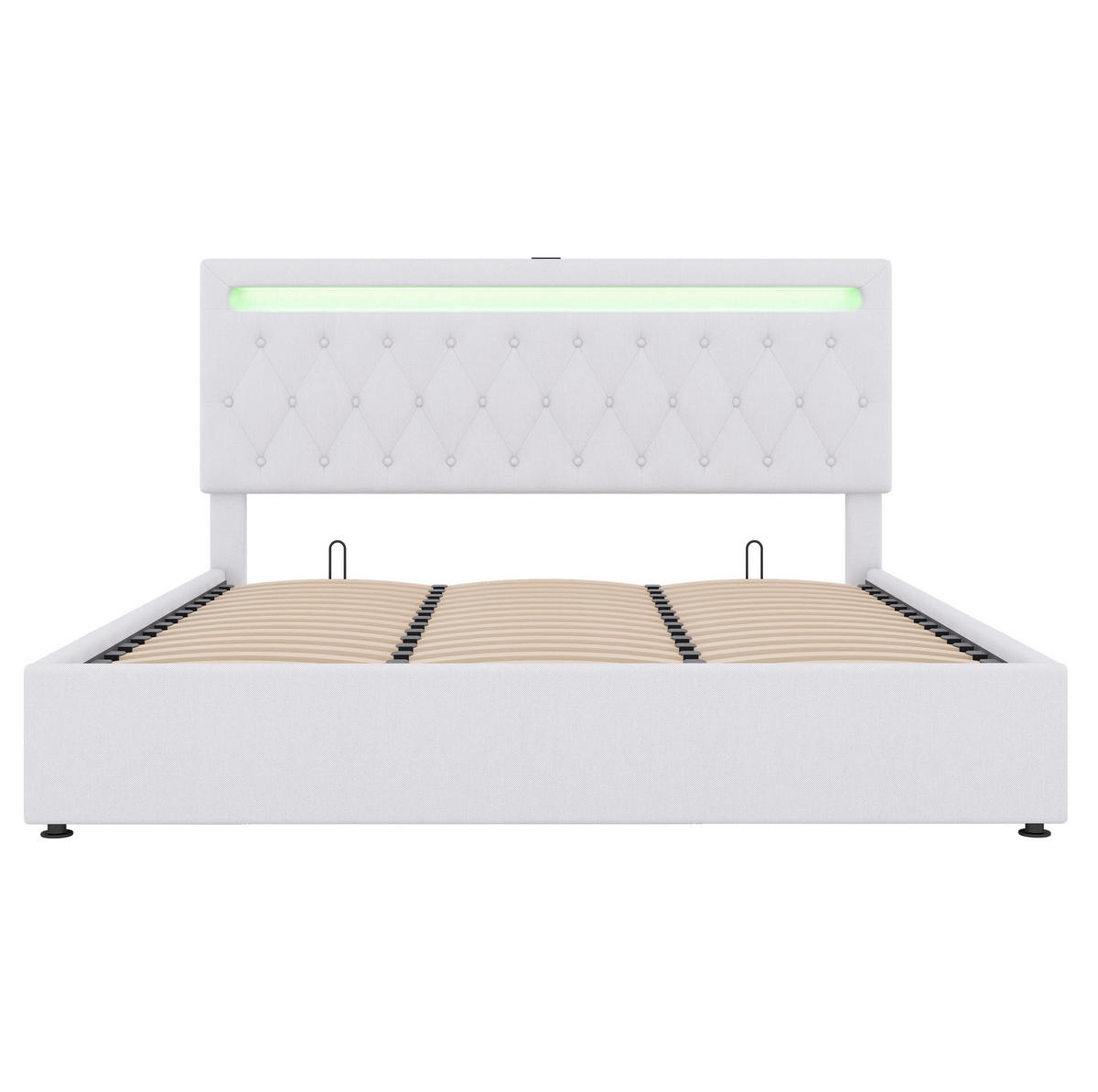 BETT mit Stauraum 180x200 cm Leinen Weiß mit LED und USB - Weiß, Metall (180/200cm) - Meubliv