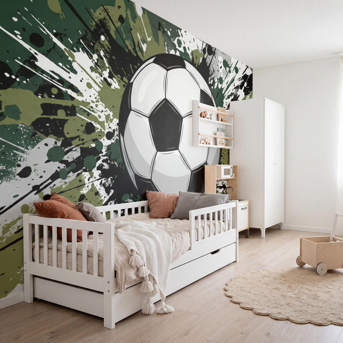 KINDERTAPETE - Fußball - Farbe - Spritzer - Grün - 450x300 cm - Dunkelgrün, Papier (450/300cm) - OnlyWow
