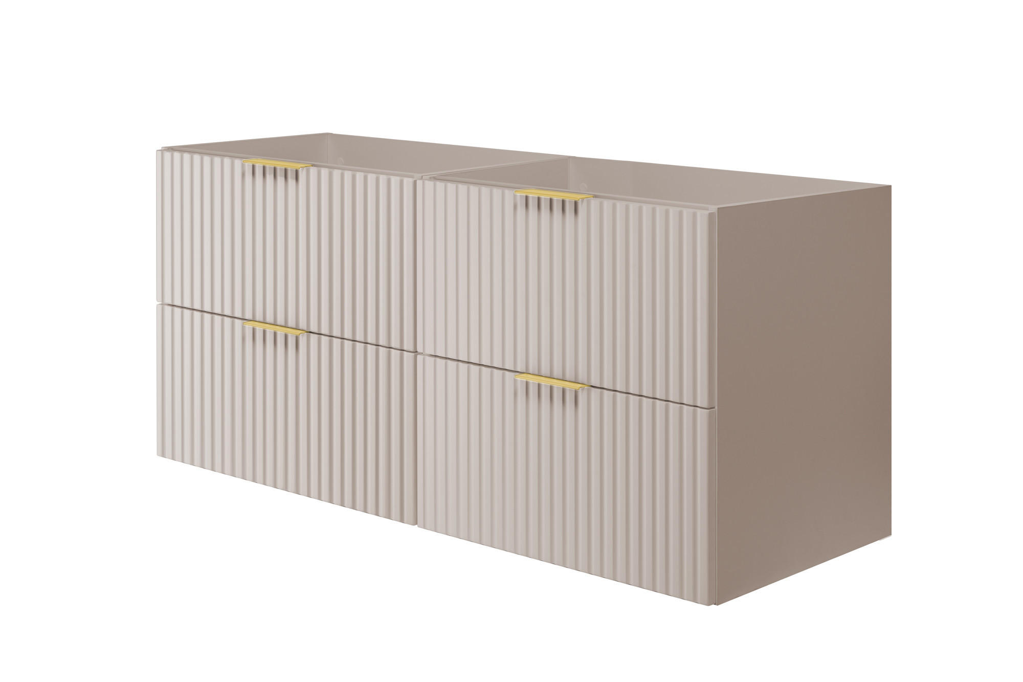 WASCHBECKUNTERSCHRANK, Kaschmir, 120 (2 x 60) x 57 x 46 cm, Griff Gold, ohne Arbeitsplatte - Beige/Goldfarben, Holzwerkstoff (120/57/46cm) - 3XE LIVING