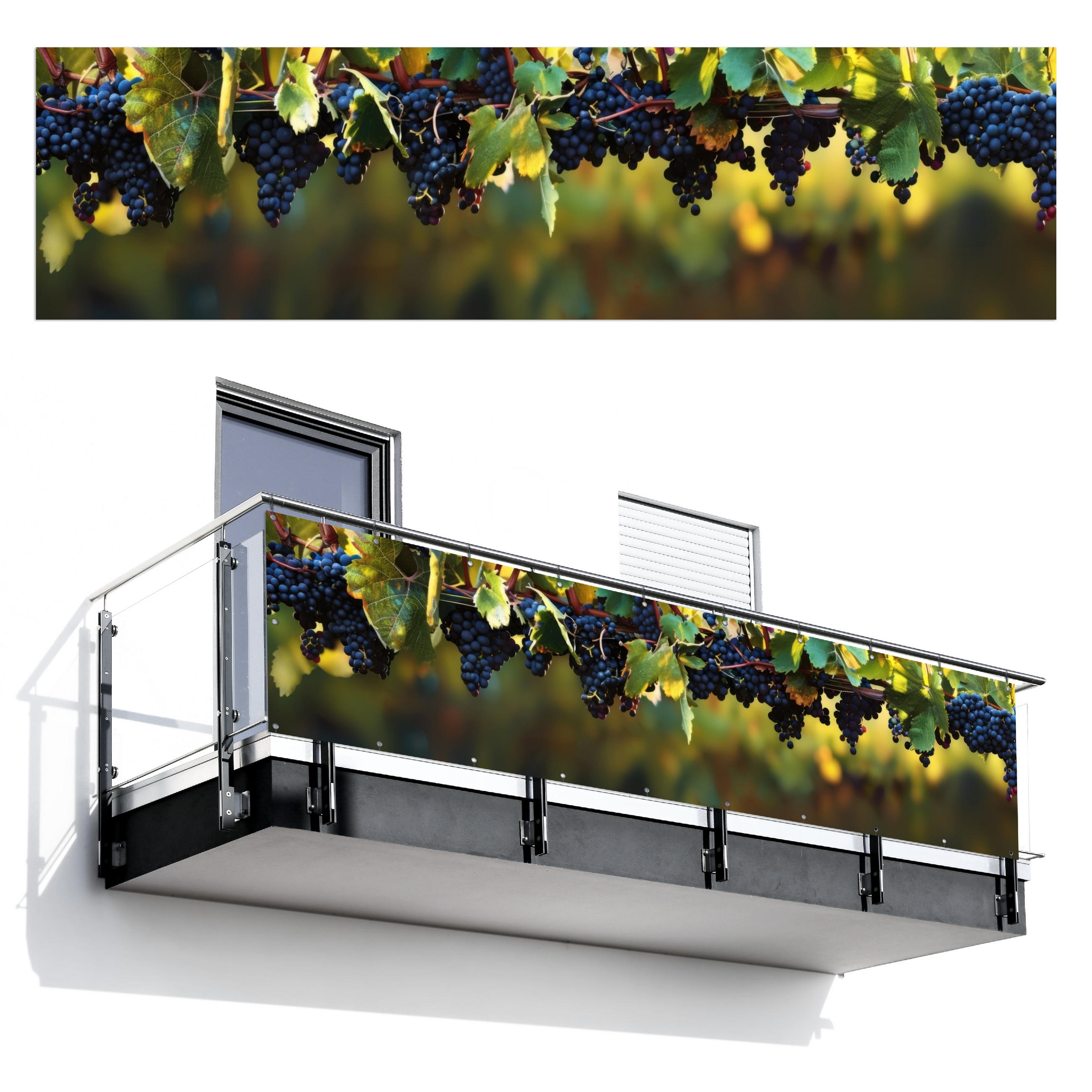 BALKON-SICHTSCHUTZ Trauben - Wein - Natur - Grün - Weinrot, Kunststoff (300/80cm) - MuchoWow