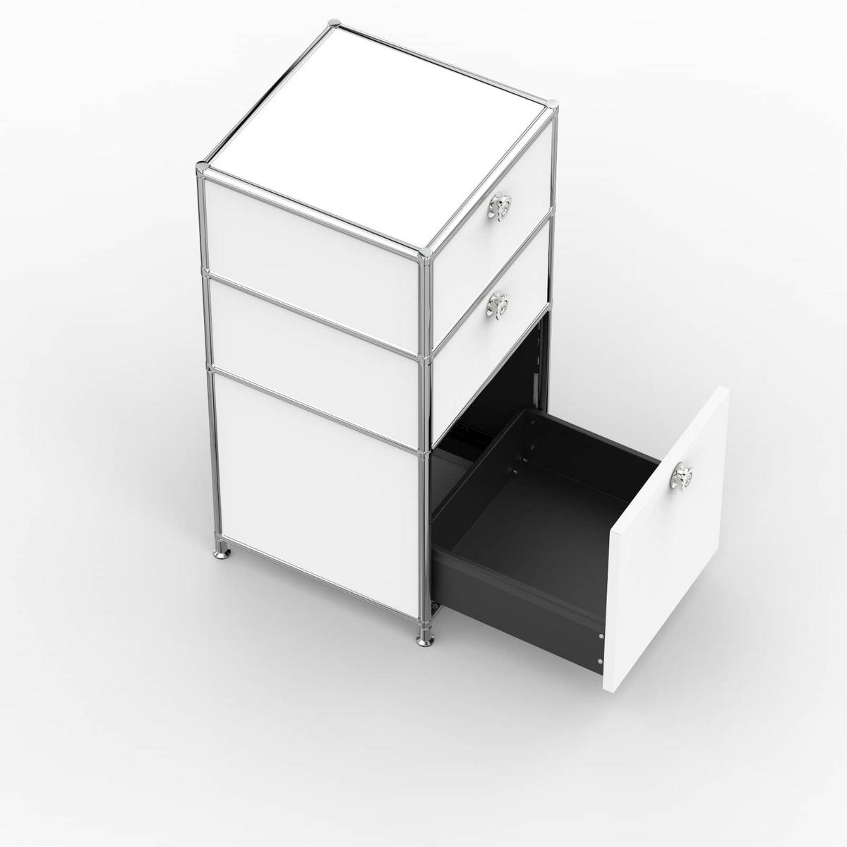 BÜRO-STANDCONTAINER, Metall, 40cm, 2 Schubladen + 1 hohe Schublade, Signalweiss - Chromfarben/Silberfarben, Metall (40/82.4/39.7cm) - Versee