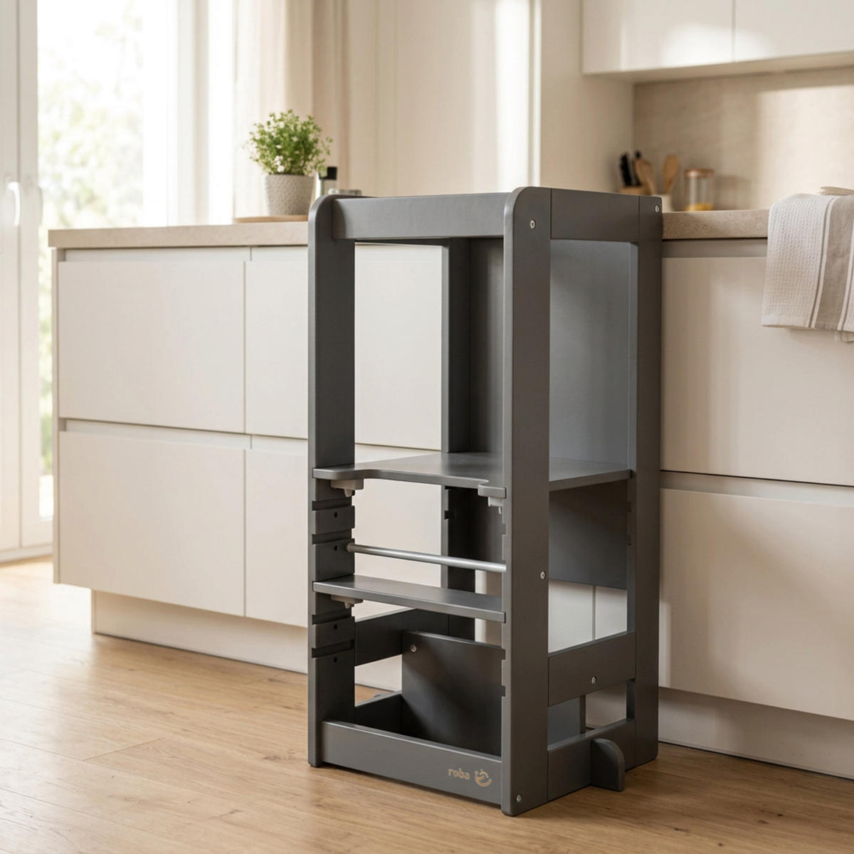 LERNTURM Step & Play 2in1 - Anthrazit, Holzwerkstoff/Metall (50.5/85/40cm) - Roba