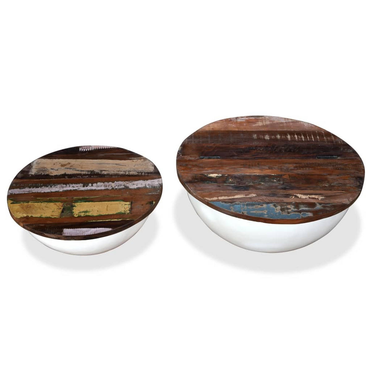 2-TLG. Couchtisch-Set Altholz Massiv Weiß Schalenform - Weiß, Holz (60/1/27cm) - furnicato