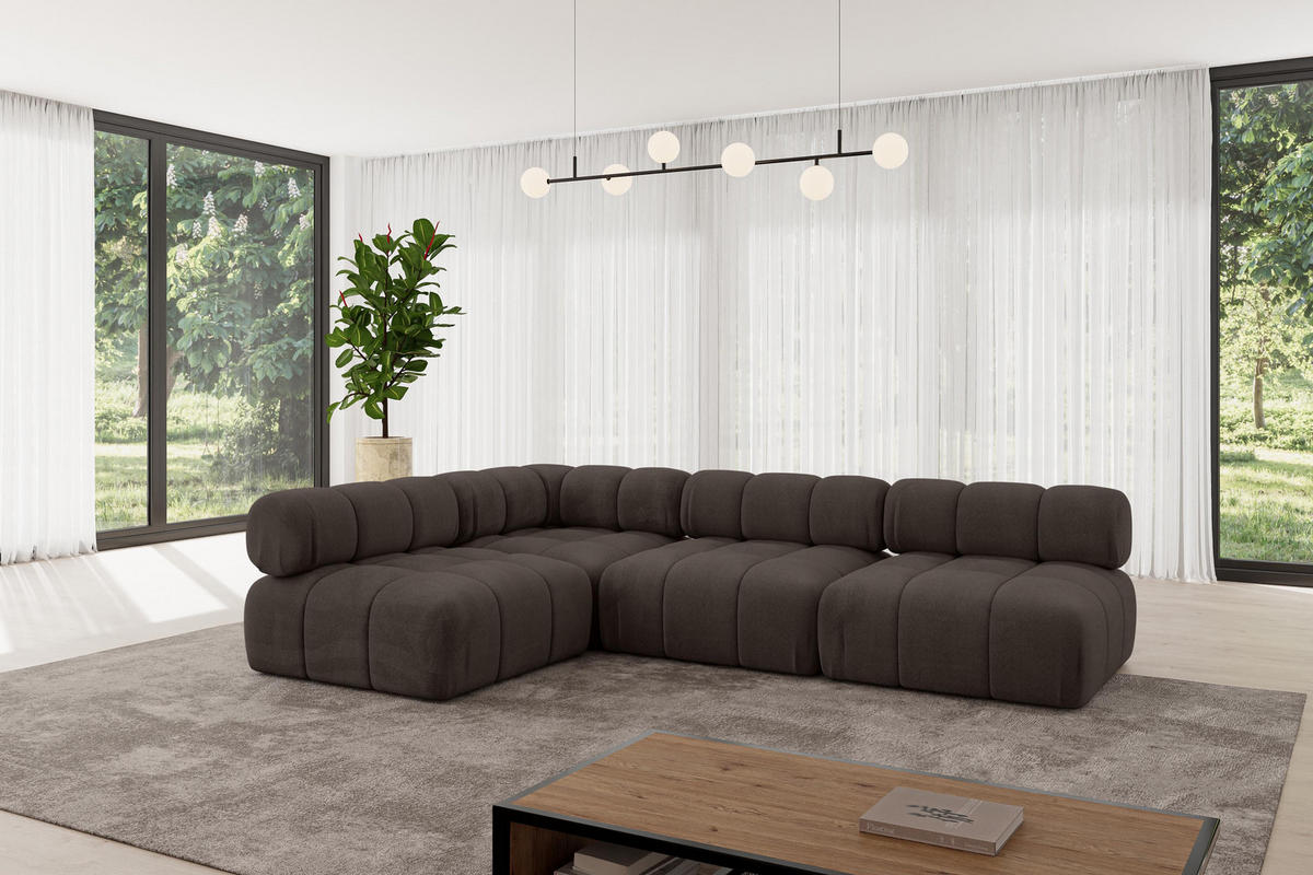 ECKSOFA modulares Sofa Samaro-L2 - 285x190x70 cm Braun Velours - Braun, Holzwerkstoff/Textil (285/190cm) - ALTDECOR