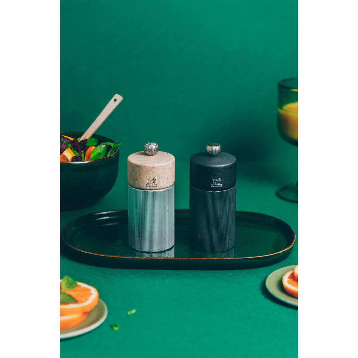 SALZMÜHLE Line 12cm Aluminium Buchenholz Natur Stahlmahlwerk - Grau, Metall (5.2/12/5.2cm) - PEUGEOT