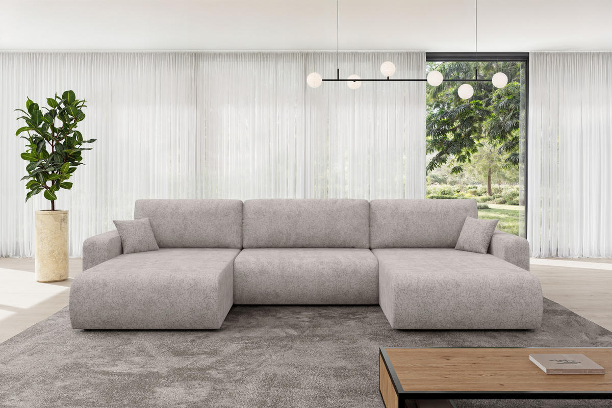SEDACÍ SOUPRAVA DO U s funkcí spaní a úložným prostorem BERY-U 377x193x88 světle šedá velur - černá/světle šedá, kompozitní dřevo/textil (377/88/193cm) - ALTDECOR