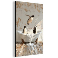 METALLBILD Vintage - Pinguin - Badewanne - Schaumstoff 40x60 cm - Schwarz, Metall (40/60cm) - MuchoWow