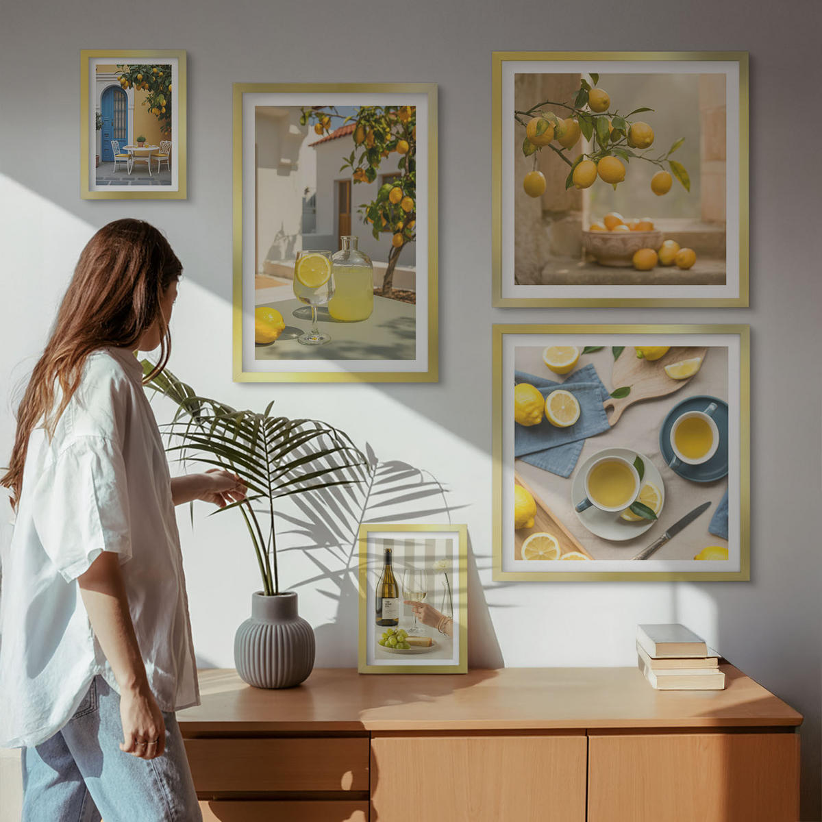 BILDER SET 5er Set - 50x50 cm & 20x30 cm & 40x60 cm Goldrahmen - Patio Sun Limonade - Goldfarben, Kunststoff (40/60cm) - TULUP