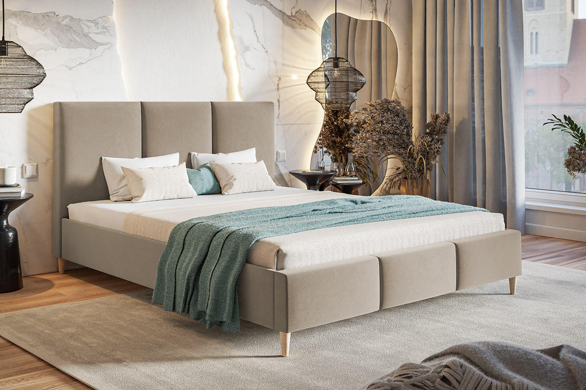 BETT Beigebraun LUXO 7 Gepolstert Mit Holzbeinen 120x200 cm - Beige, Textil (120/200cm) - Sepro Meble