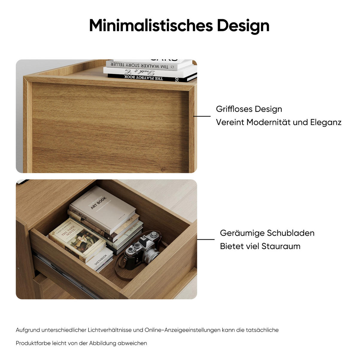 NACHTTISCH 38/48/50 cm Eiche aus MDF und Spanplatte mit grifflosen Schubladen 2er Set - Braun, Holzwerkstoff (38/54/45cm) - OKMYHOME