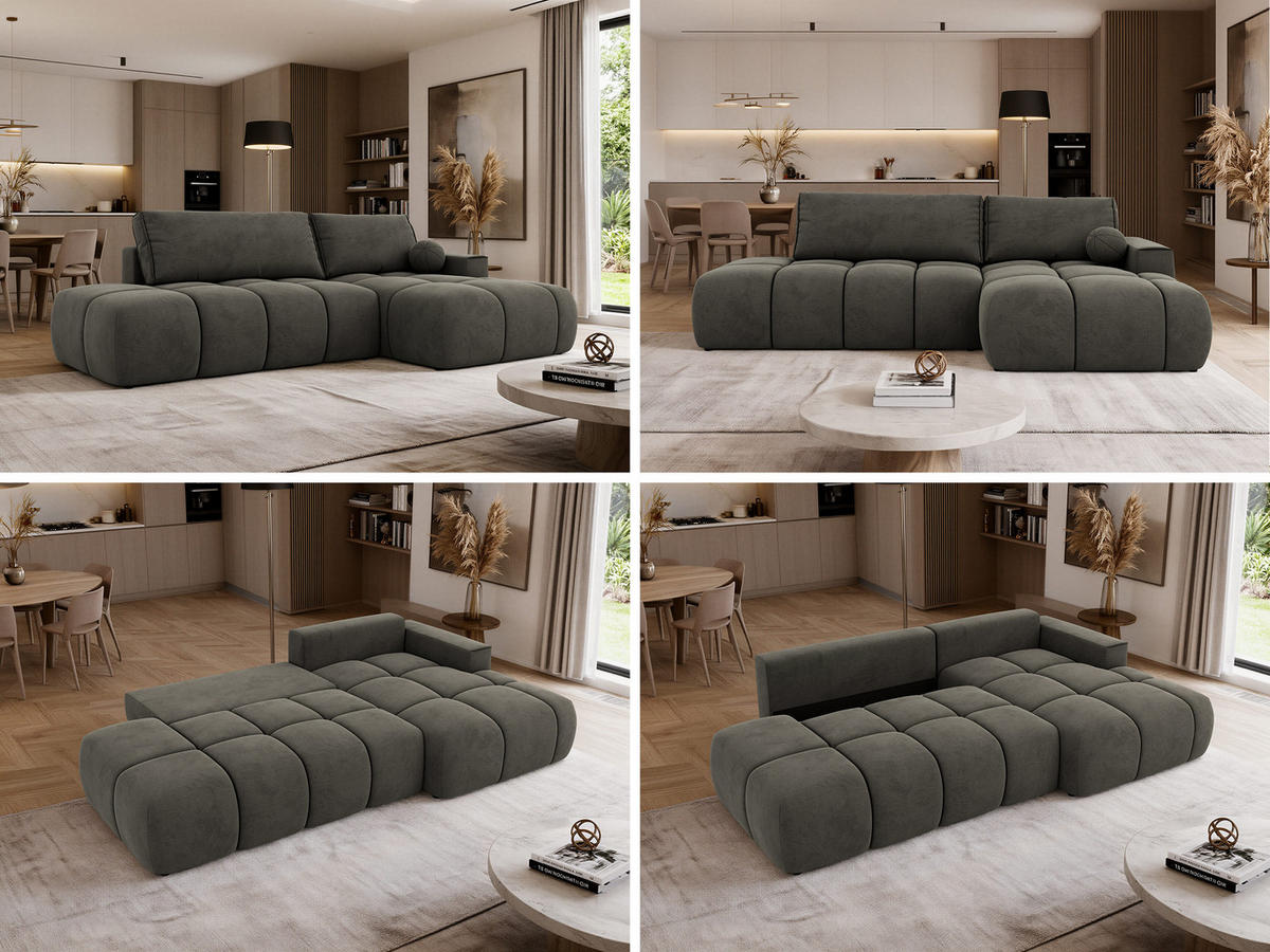 ROHOVÁ SEDAČKA LORAN L Tmavě šedý Samet - Pravá - černá/tmavě šedá, textil/plast (292/170cm) - MKS