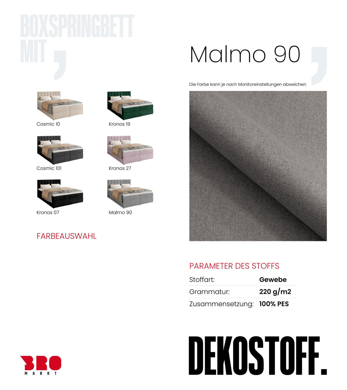 BOXBETT Denver mit Topper 180/200 Hellgrau - Hellgrau, Holzwerkstoff/Textil (180/200cm) - Bromarkt