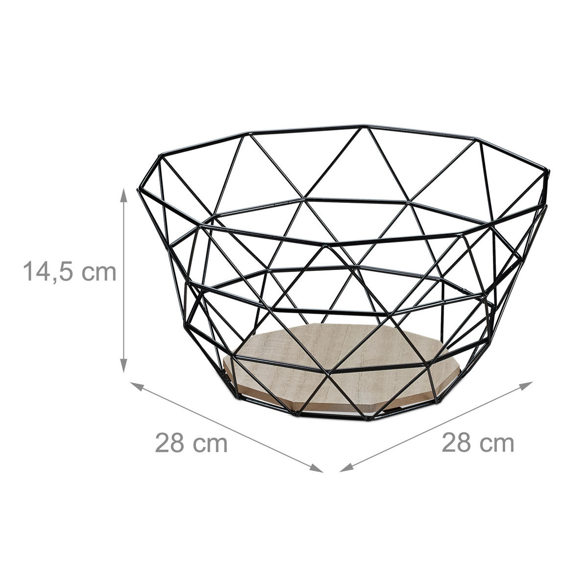 OBSTKORB - Schwarz, Holzwerkstoff/Metall (14.5cm) - Relaxdays