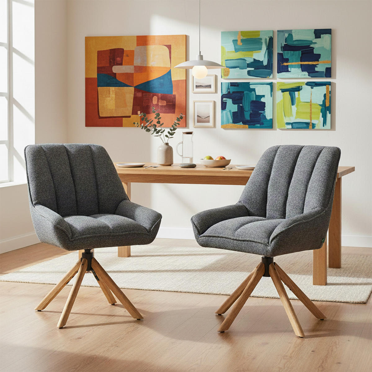 DREHSTUHL Mika-Leon - Honigeiche/Grau, Eichenholz/Holz (60/88/68cm) - DUBI Möbel