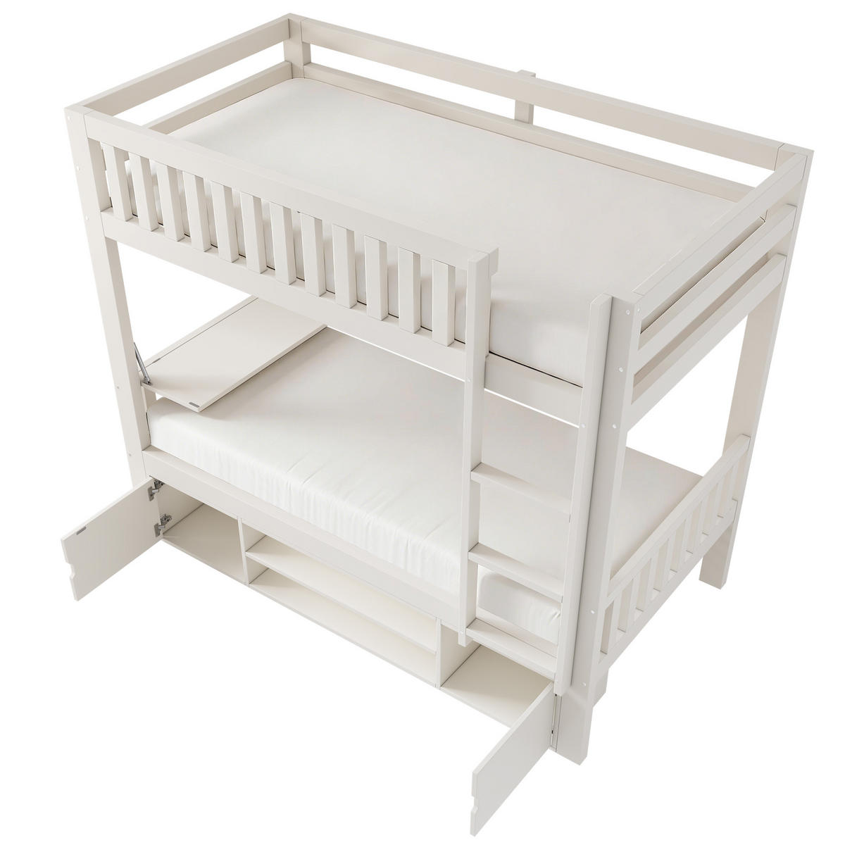 ETAGENBETT 90/200 cm Weiß mit klappbarer Tischplatte und integriertem Schuhregal - Weiß, Holz (90/200cm) - Oxeza