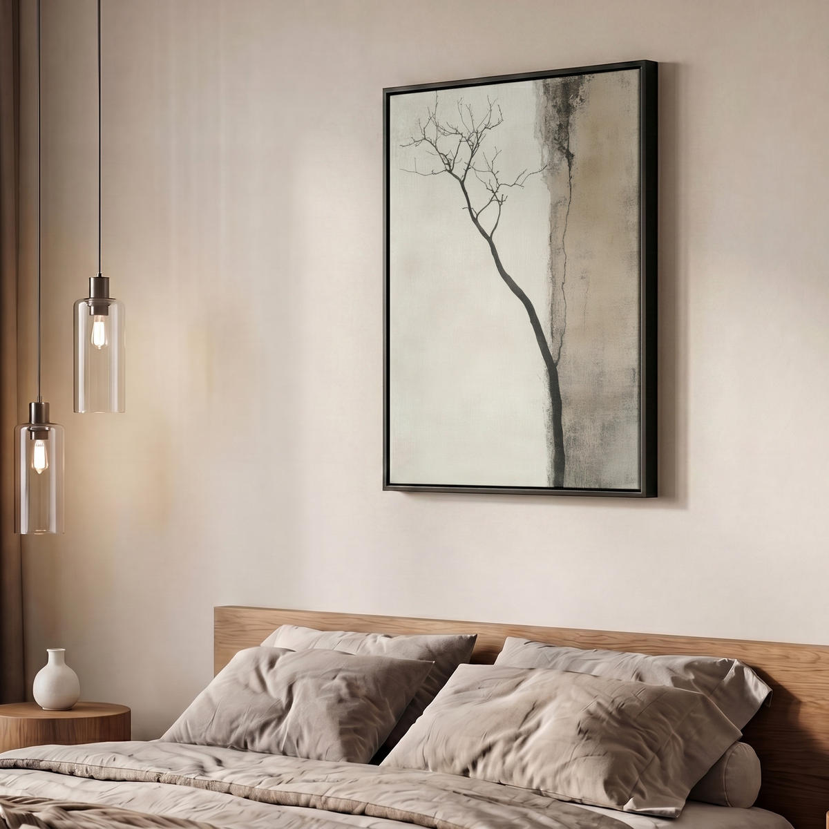 LEINWAND Bilder mit Rahmen - Wabi sabi - Pflanze - Beige - 60x80 - Taupe, Textil (60/80cm) - MuchoWow