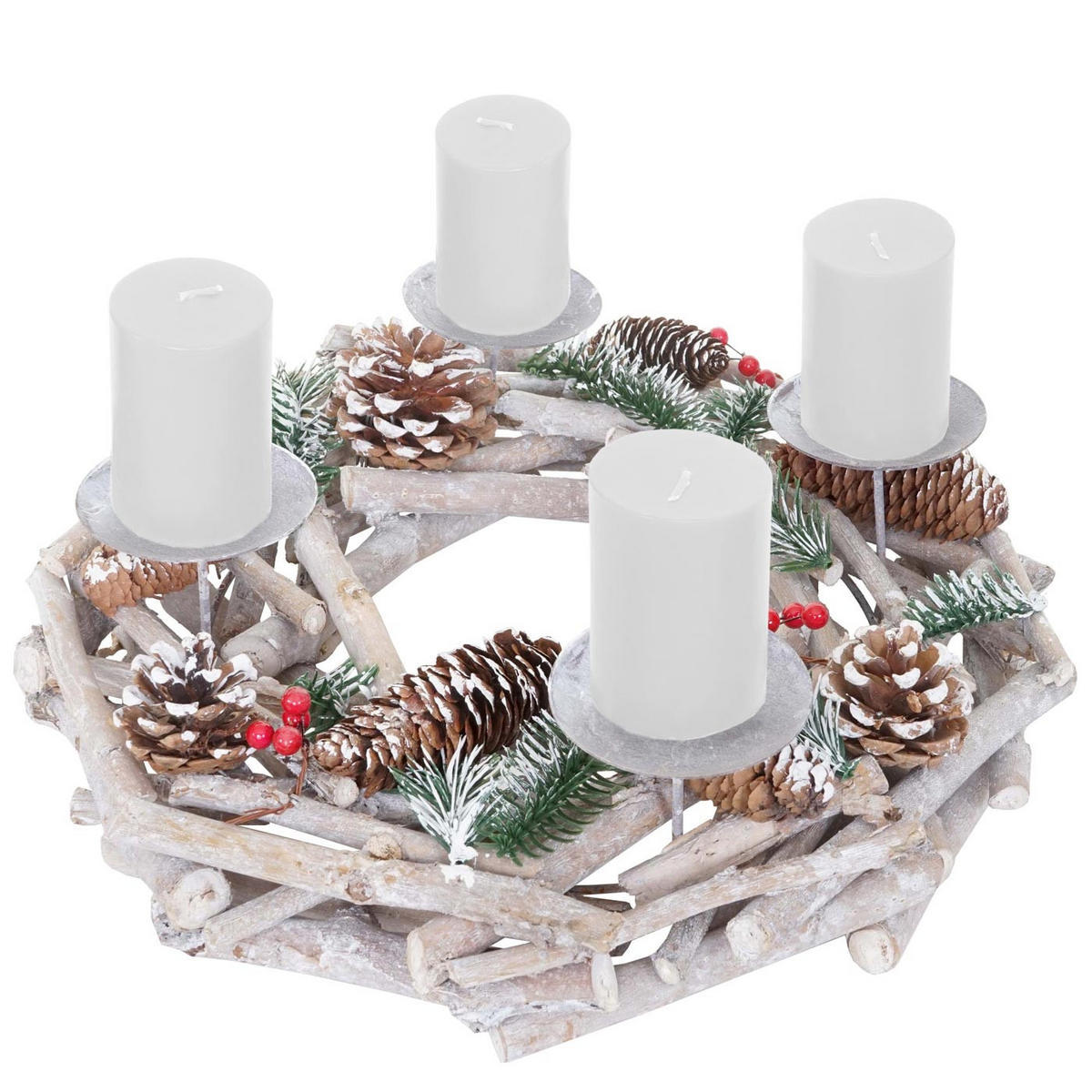 ADVENTSKRANZ RUND HOLZ KERZEN WEIß Weiß - Weiß, Holz (35/11cm) - MCW