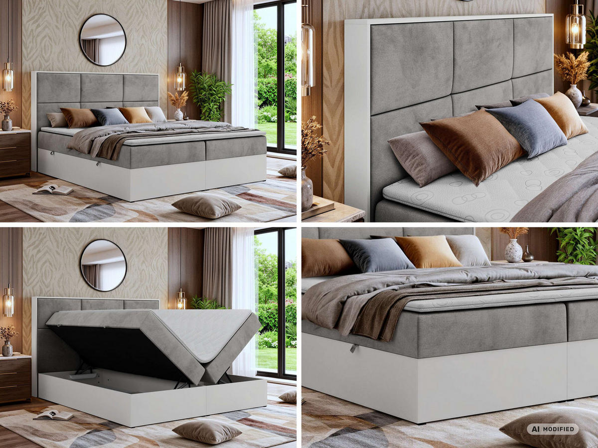 KONTINENTÁLNÍ POSTEL DELVIT 200/200 - Světle šedá Samet - Topper Visco - H4 - černá/světle šedá, textil/plast (200/200cm) - MKS