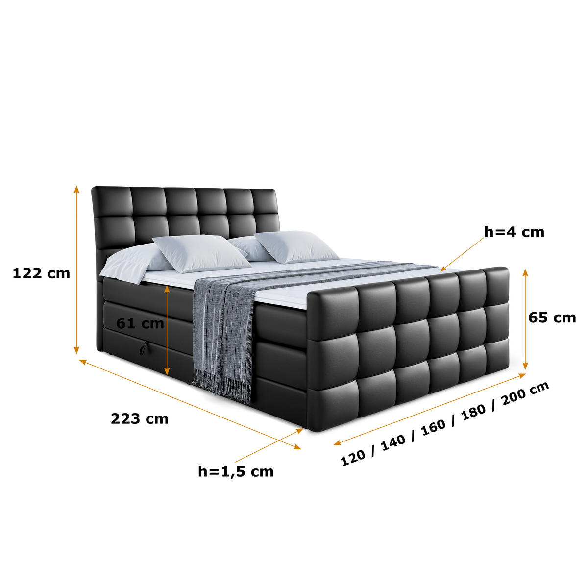 BOXSPRINGBETT BRUGO-Z KING - 180 x 200 - H3/H4 - Schwarz Hochglanz - Schwarz Hochglanz, Holzwerkstoff (180/200cm) - ALTDECOR