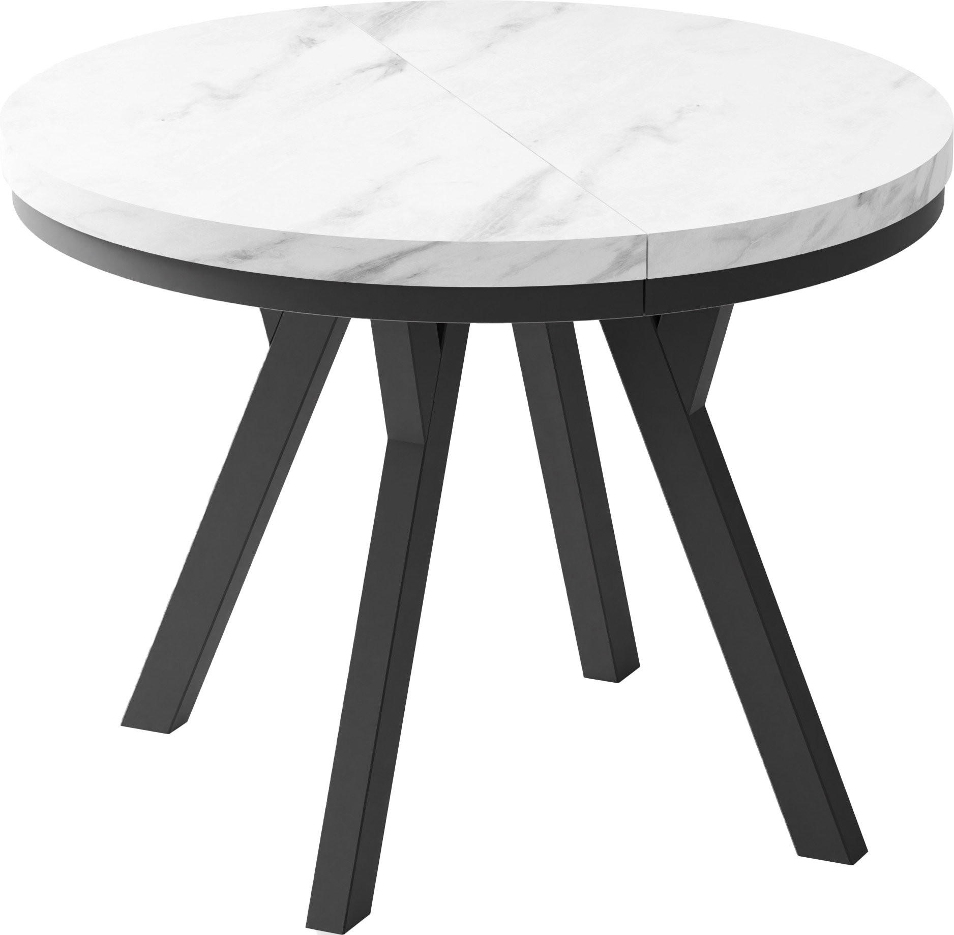 ESSTISCH Lume runder ausziehbarer, Weißer Marmor 100-200/100/76 cm - Ecru/Schwarz, Holz/Holzwerkstoff (100/200/76cm) - WFL GROUP