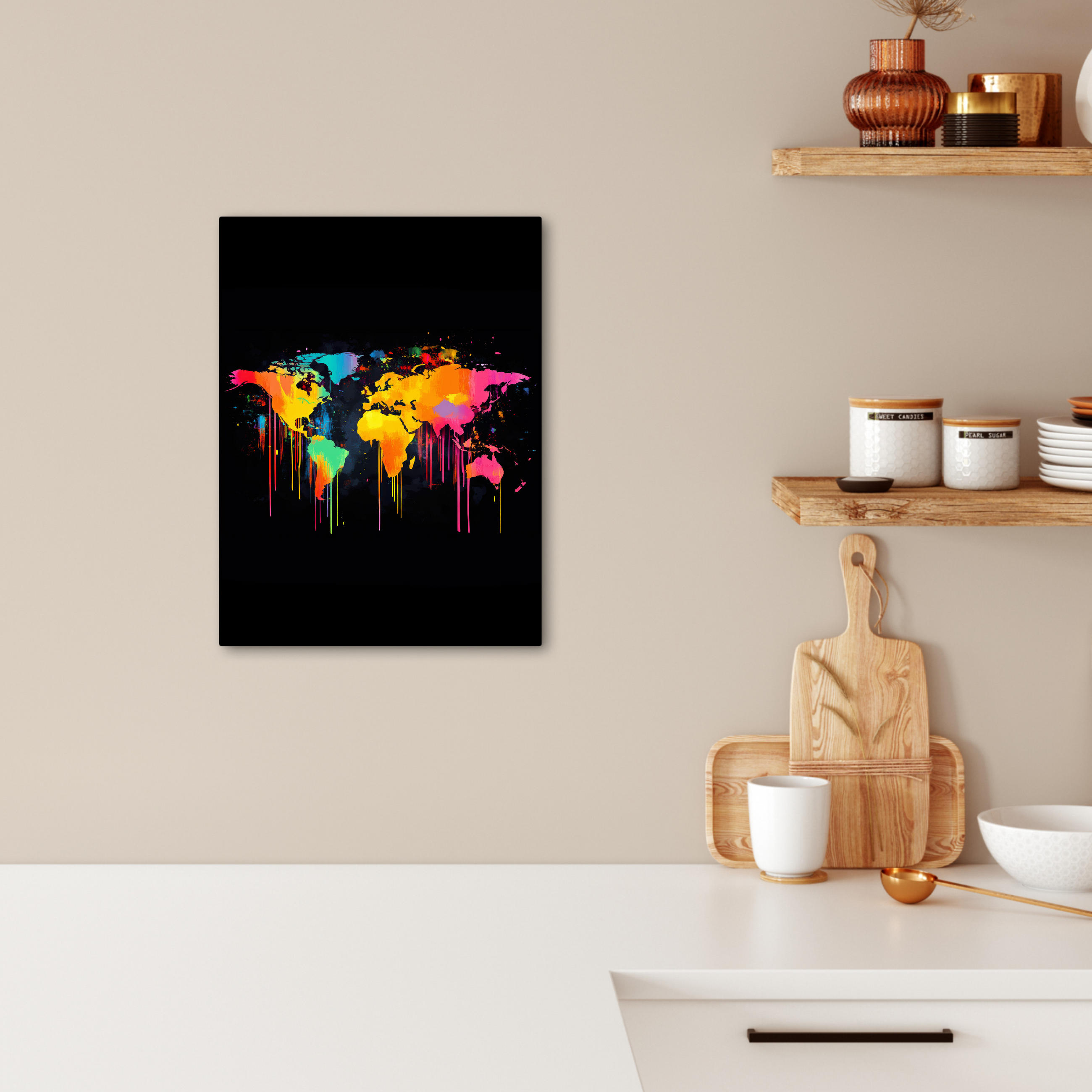LEINWANDBILD Weltkarte - Farbe - Bunt - Graffiti - Welt 30x40 cm - Multicolor, Textil (30/40cm) - MuchoWow