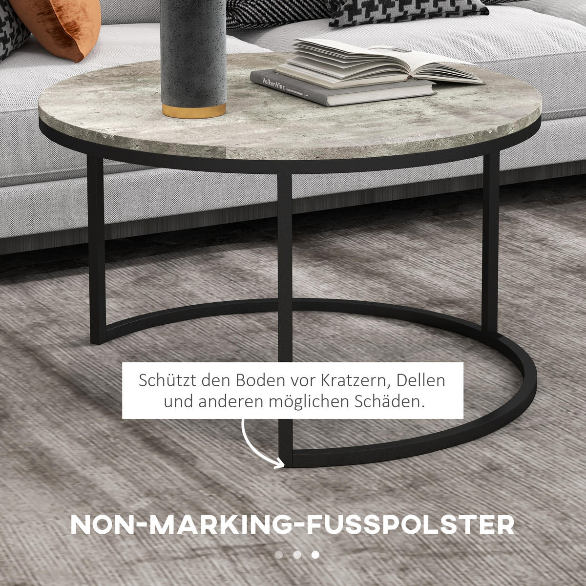 RUNDER Couchtisch 2er Set, stapelbar Beistelltisch in Marmoroptik, Satztisch - Grau, Holzwerkstoff (78.5/78.5/46.5cm) - HOMCOM